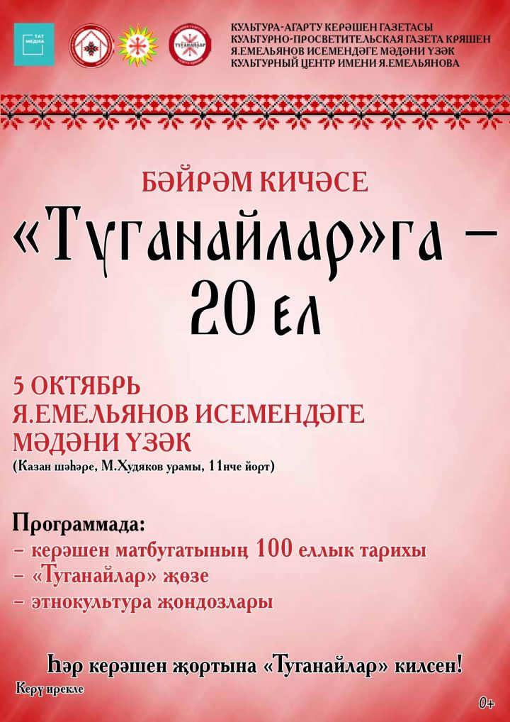 «Туганайлар» газетасына 20 ел тулу уңаеннан кичә узачак